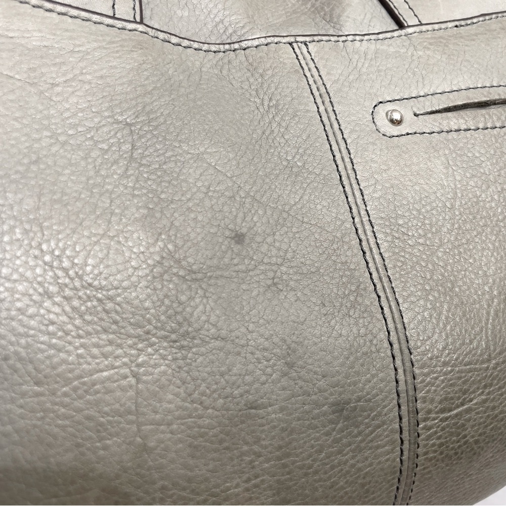 B. Makowsky Gray Pebbled Leather Hobo Shoulder Tote Bag Large Silver Hardware - Picture 13 of 16
